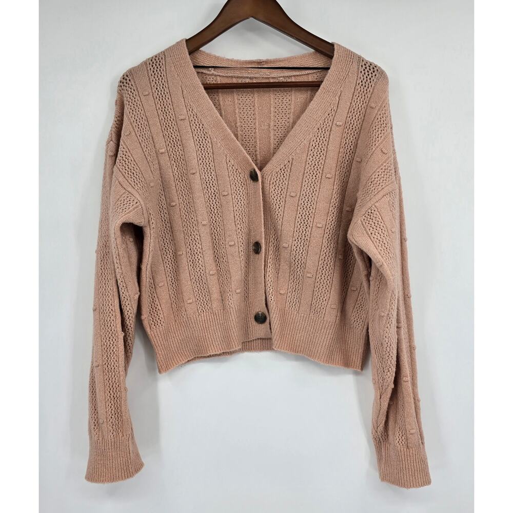 Francesca’s Textured Cropped Slouchy Cardigan – Large – Dusty Pink